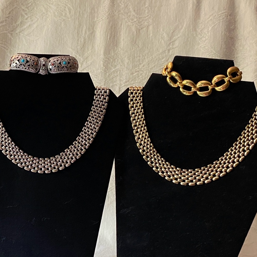 Lot of 4 Pieces: Silver & Gold Panther Necklaces & Silver & Gold Bracelets